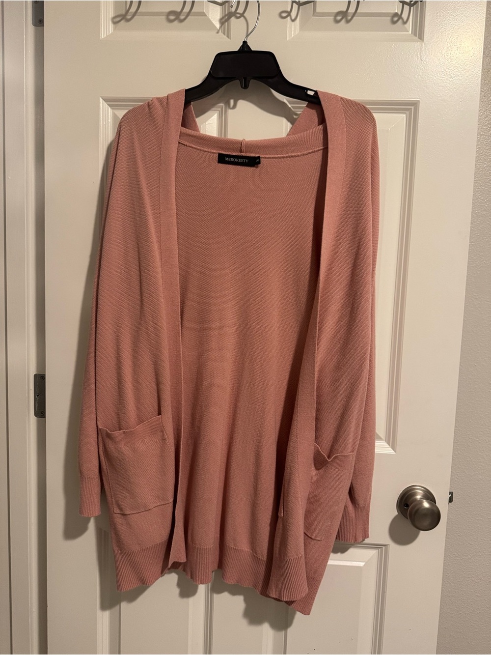 MEROKEETY Dusty Rose Open-Front Women's Cardigan Sweater